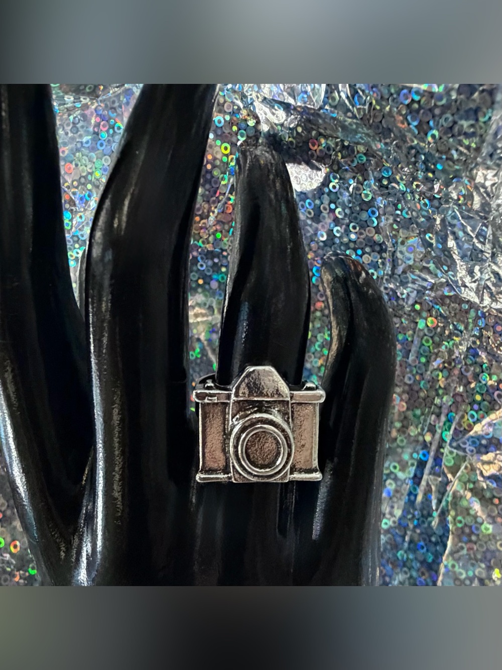 Vintage Style Silver Camera Statement Cocktail Ring